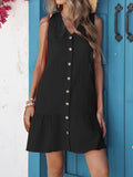 Plataz Size Sleeveless Button-Front V-Neck Casual Mini Dress DJPT