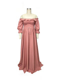 Plataz Pink Boho Flowy Bump Friendly Off Shoulder Photoshoots Maxi Dress Maternity