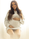 Plataz White Oversized Cable Knitting Streetwear Mini Maternity Pullover Sweater Maternity