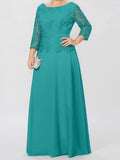Plataz Round Neck 3/4 Length Sleeves Floor-Length Mother of the Bride Dresses with Applique & HZ1007