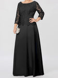 Plataz Round Neck 3/4 Length Sleeves Floor-Length Mother of the Bride Dresses with Applique & HZ1007