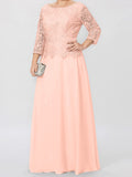 Plataz Round Neck 3/4 Length Sleeves Floor-Length Mother of the Bride Dresses with Applique & HZ1007