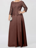 Plataz Round Neck 3/4 Length Sleeves Floor-Length Mother of the Bride Dresses with Applique & HZ1007