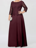 Plataz Round Neck 3/4 Length Sleeves Floor-Length Mother of the Bride Dresses with Applique & HZ1007