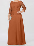 Plataz Round Neck 3/4 Length Sleeves Floor-Length Mother of the Bride Dresses with Applique & HZ1007