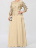 Plataz Round Neck 3/4 Length Sleeves Floor-Length Mother of the Bride Dresses with Applique & HZ1007