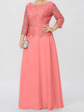 Plataz Round Neck 3/4 Length Sleeves Floor-Length Mother of the Bride Dresses with Applique & HZ1007
