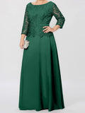 Plataz Round Neck 3/4 Length Sleeves Floor-Length Mother of the Bride Dresses with Applique & HZ1007