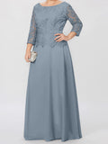 Plataz Round Neck 3/4 Length Sleeves Floor-Length Mother of the Bride Dresses with Applique & HZ1007
