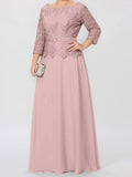 Plataz Round Neck 3/4 Length Sleeves Floor-Length Mother of the Bride Dresses with Applique & HZ1007