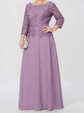 Plataz Round Neck 3/4 Length Sleeves Floor-Length Mother of the Bride Dresses with Applique & HZ1007