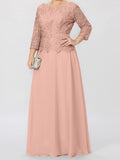 Plataz Round Neck 3/4 Length Sleeves Floor-Length Mother of the Bride Dresses with Applique & HZ1007