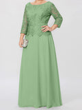Plataz Round Neck 3/4 Length Sleeves Floor-Length Mother of the Bride Dresses with Applique & HZ1007
