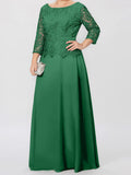 Plataz Round Neck 3/4 Length Sleeves Floor-Length Mother of the Bride Dresses with Applique & HZ1007