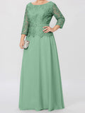 Plataz Round Neck 3/4 Length Sleeves Floor-Length Mother of the Bride Dresses with Applique & HZ1007
