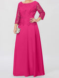 Plataz Round Neck 3/4 Length Sleeves Floor-Length Mother of the Bride Dresses with Applique & HZ1007