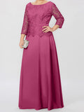 Plataz Round Neck 3/4 Length Sleeves Floor-Length Mother of the Bride Dresses with Applique & HZ1007