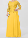 Plataz Round Neck 3/4 Length Sleeves Floor-Length Mother of the Bride Dresses with Applique & HZ1007