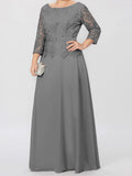 Plataz Round Neck 3/4 Length Sleeves Floor-Length Mother of the Bride Dresses with Applique & HZ1007