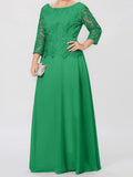 Plataz Round Neck 3/4 Length Sleeves Floor-Length Mother of the Bride Dresses with Applique & HZ1007