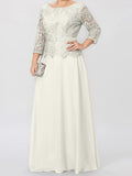 Plataz Round Neck 3/4 Length Sleeves Floor-Length Mother of the Bride Dresses with Applique & HZ1007