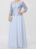 Plataz Round Neck 3/4 Length Sleeves Floor-Length Mother of the Bride Dresses with Applique & HZ1007