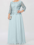 Plataz Round Neck 3/4 Length Sleeves Floor-Length Mother of the Bride Dresses with Applique & HZ1007