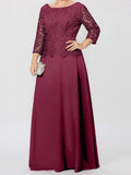 Plataz Round Neck 3/4 Length Sleeves Floor-Length Mother of the Bride Dresses with Applique & HZ1007