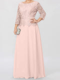 Plataz Round Neck 3/4 Length Sleeves Floor-Length Mother of the Bride Dresses with Applique & HZ1007