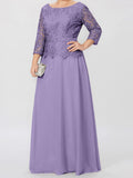 Plataz Round Neck 3/4 Length Sleeves Floor-Length Mother of the Bride Dresses with Applique & HZ1007