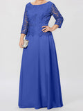 Plataz Round Neck 3/4 Length Sleeves Floor-Length Mother of the Bride Dresses with Applique & HZ1007