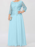 Plataz Round Neck 3/4 Length Sleeves Floor-Length Mother of the Bride Dresses with Applique & HZ1007