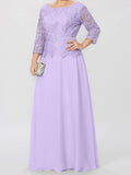 Plataz Round Neck 3/4 Length Sleeves Floor-Length Mother of the Bride Dresses with Applique & HZ1007