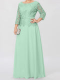 Plataz Round Neck 3/4 Length Sleeves Floor-Length Mother of the Bride Dresses with Applique & HZ1007