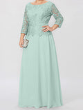 Plataz Round Neck 3/4 Length Sleeves Floor-Length Mother of the Bride Dresses with Applique & HZ1007
