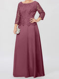 Plataz Round Neck 3/4 Length Sleeves Floor-Length Mother of the Bride Dresses with Applique & HZ1007