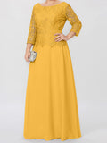 Plataz Round Neck 3/4 Length Sleeves Floor-Length Mother of the Bride Dresses with Applique & HZ1007