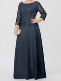 Plataz Round Neck 3/4 Length Sleeves Floor-Length Mother of the Bride Dresses with Applique & HZ1007