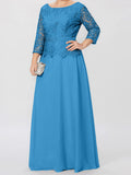 Plataz Round Neck 3/4 Length Sleeves Floor-Length Mother of the Bride Dresses with Applique & HZ1007