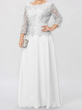 Plataz Round Neck 3/4 Length Sleeves Floor-Length Mother of the Bride Dresses with Applique & HZ1007