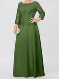 Plataz Round Neck 3/4 Length Sleeves Floor-Length Mother of the Bride Dresses with Applique & HZ1007