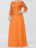 Plataz Round Neck 3/4 Length Sleeves Floor-Length Mother of the Bride Dresses with Applique & HZ1007