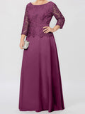 Plataz Round Neck 3/4 Length Sleeves Floor-Length Mother of the Bride Dresses with Applique & HZ1007