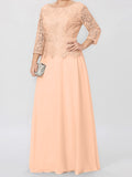 Plataz Round Neck 3/4 Length Sleeves Floor-Length Mother of the Bride Dresses with Applique & HZ1007