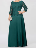 Plataz Round Neck 3/4 Length Sleeves Floor-Length Mother of the Bride Dresses with Applique & HZ1007