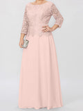 Plataz Round Neck 3/4 Length Sleeves Floor-Length Mother of the Bride Dresses with Applique & HZ1007