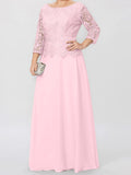 Plataz Round Neck 3/4 Length Sleeves Floor-Length Mother of the Bride Dresses with Applique & HZ1007