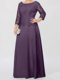 Plataz Round Neck 3/4 Length Sleeves Floor-Length Mother of the Bride Dresses with Applique & HZ1007