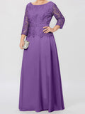 Plataz Round Neck 3/4 Length Sleeves Floor-Length Mother of the Bride Dresses with Applique & HZ1007