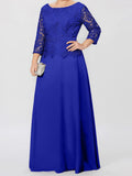Plataz Round Neck 3/4 Length Sleeves Floor-Length Mother of the Bride Dresses with Applique & HZ1007